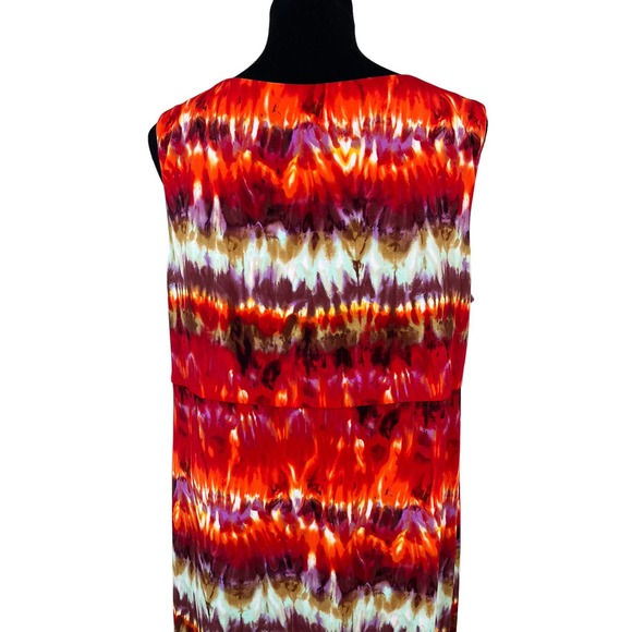 Chico's Red Orange Maxi Dress Tie-dye Watercolor Sleeveless Sundress Size XLarge - Picture 4 of 7